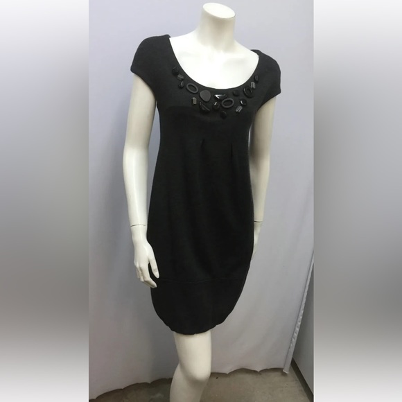 VINCE‎ Dress Charcoal Soft Wool Bead Stone Hematite Detail Size XS - Picture 1 of 8